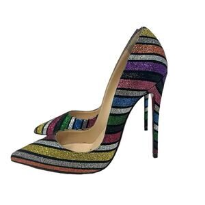 Christian Louboutin So Kate Suede Rainbow Stripy Glitter Pumps Size 37